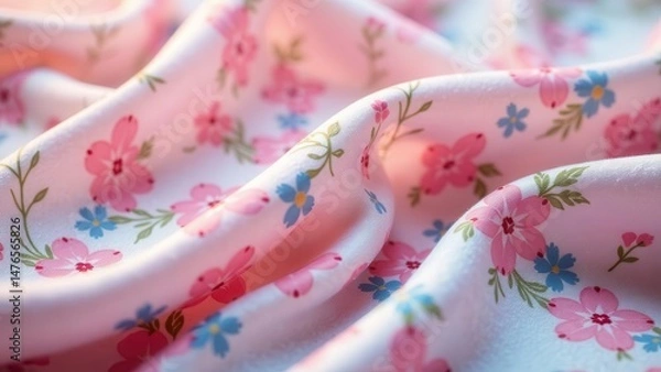 Obraz Delicate Pink Fabric with a Charming Floral Pattern, Softly Draped and Showing Off its Exquisite Texture and Subtle Color Variations