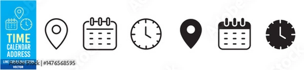 Fototapeta Time, calendar & address location icons set. 