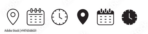 Fototapeta Time, calendar & address location icons set. 