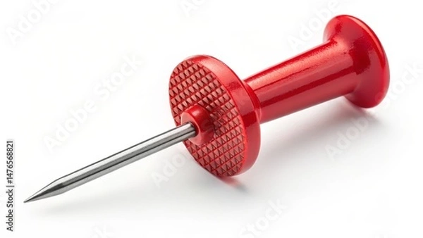 Fototapeta Red Push Pin Close-up Macro Shot, Metal Point, Plastic Head, Stationery Concept, Red, Pin Push Pin, Stationery