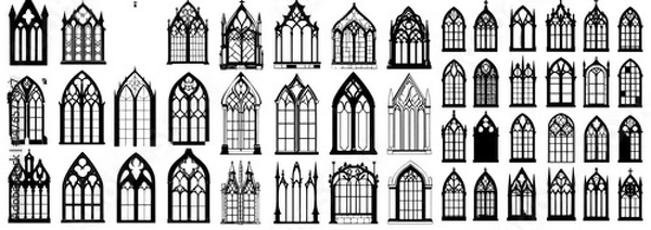 Fototapeta Vibrant crystal windows embody modern cartoon concepts, while a chapel features intricate gothic ornamentation and a basilica showcases vintage mosaic craft with medieval designs and arched