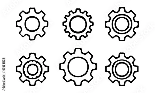 Fototapeta Gear icons set, line art thin design on white background