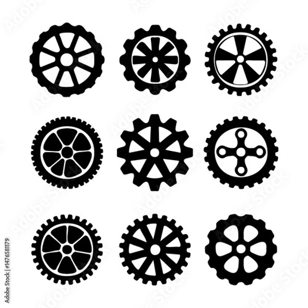 Fototapeta  Gear icons set line art silhouette