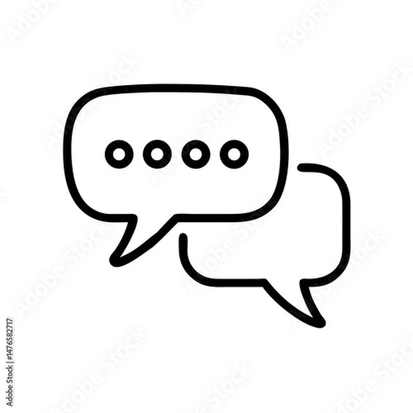 Fototapeta Minimalist black outline vector icon of a chat bubble with typing indicator, symbolizing online messaging, communication, and real-time conversation.