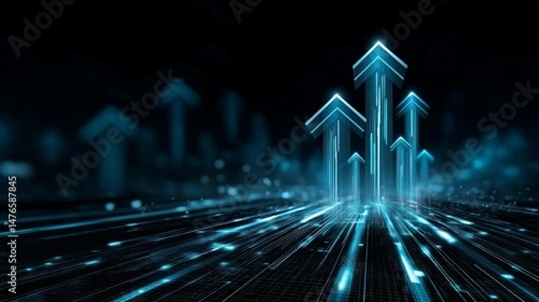 Obraz Digital growth arrows in a futuristic landscape visualization.