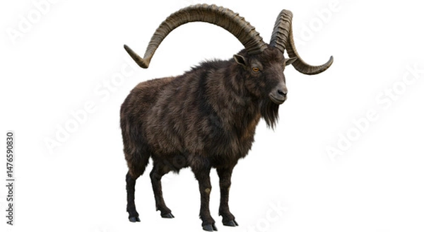 Obraz Big horn mountain goat isolated on white or transparent background PNG
