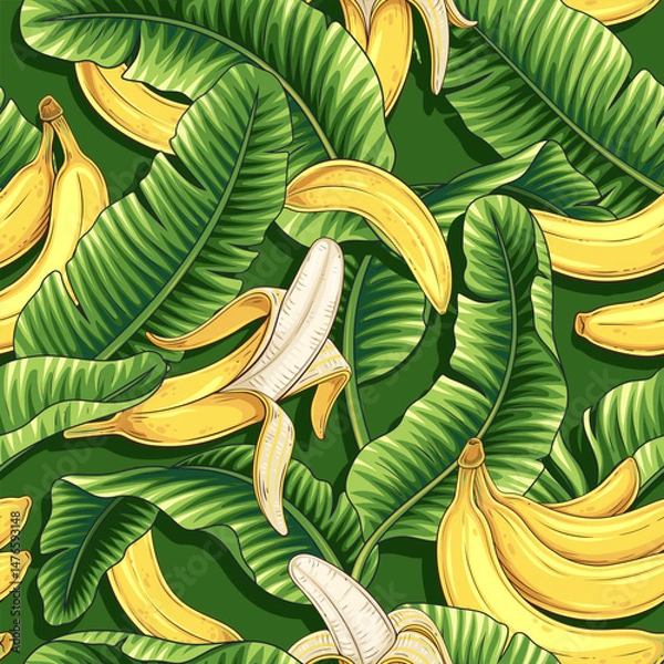 Obraz Vector Green Banana Leaves Seamless Pattern