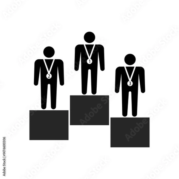 Obraz Set of stick figures, athletes awards podium, flat vector illustration.