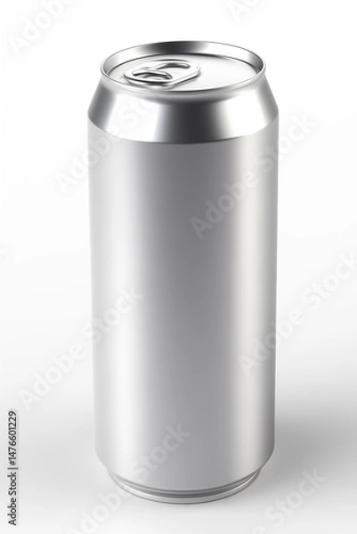 Obraz 3D tall can mockup, side view 90 degrees, metallic texture, on clean white background