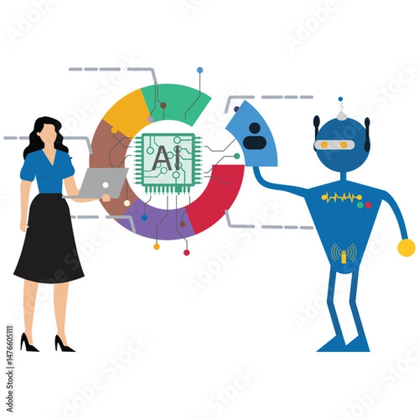 Fototapeta Business industry replace human analysis graph proportion Robots replace human jobs future Robots cause people to lose their jobs