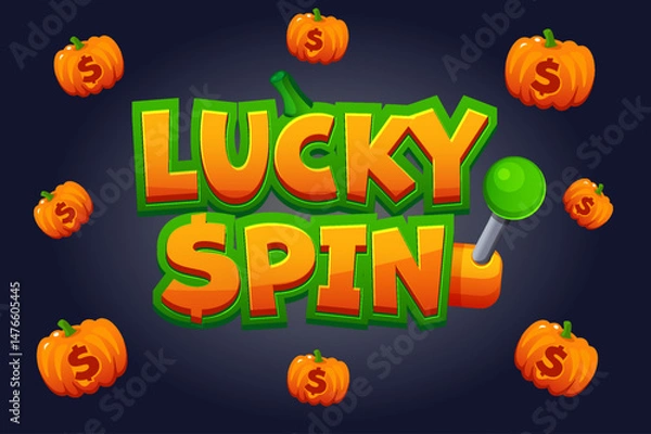 Fototapeta Game banner with pumpkins and Logo LUCKY SPIN. Lucky Spin- Bonus Popup for 2D games. 2D game asset. Halloween themed.