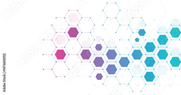 Obraz Vector hexagon gradient technology background. Abstract hexagons background with lines and dots. Design for science, medicine, or technology.	