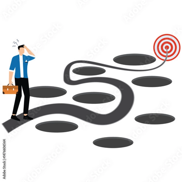 Obraz Avoid pitfall Planning and obstacle avoidance concept, business failure, skill and creativity to solve problem with many pitfalls to achieve business success
