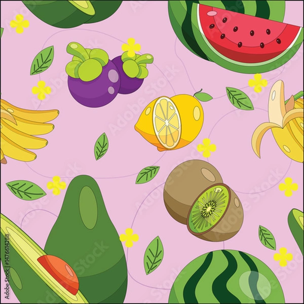 Fototapeta Vector Illustration of Various Fruits Background Pattern