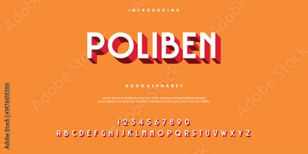 Fototapeta Poliben Vector advertising banner Classic Cuisine. Modern 3D Font. Bright Alphabet Letters and Numbers set.