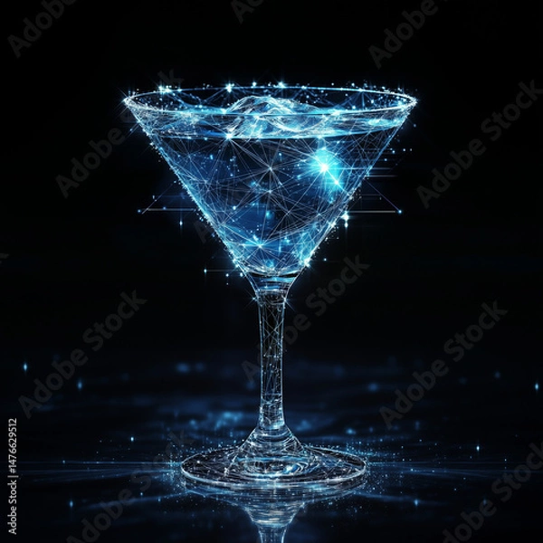 Fototapeta Minimalist abstract image of a blue cocktail in a beautiful cocktail glass
