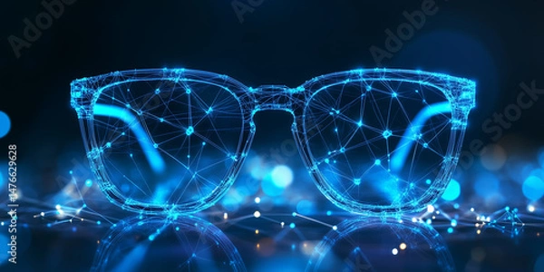 Fototapeta Minimalist abstract image of glasses created from a network of glowing blue nodes