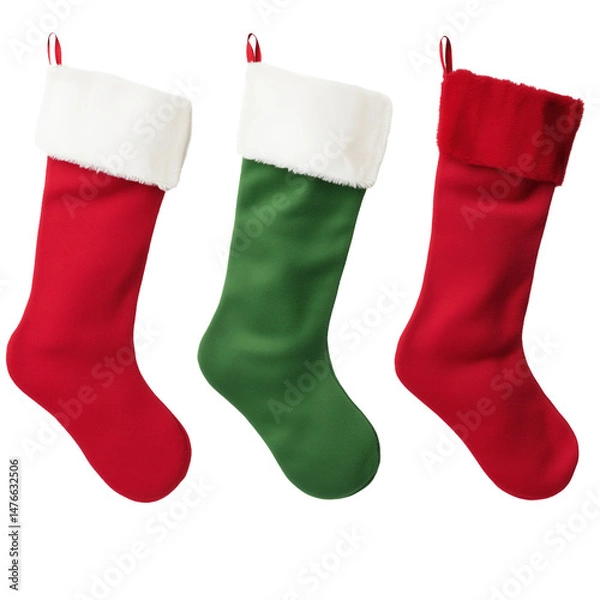 Obraz Colorful Christmas Stockings Display isolated on white or transparent background, png clipart, design element. Easy to place object on any other background.
