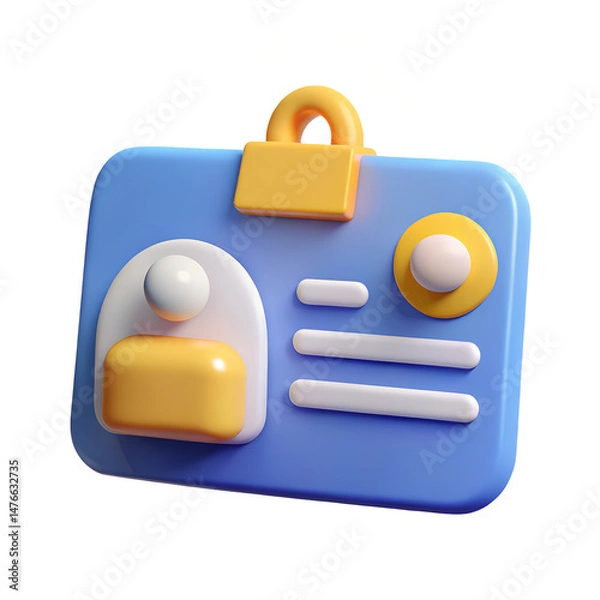 Fototapeta 3D ID Badge Icon for Identity, Office, and Security Use