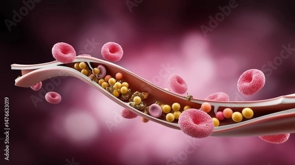 Obraz hand telemedicine concept. Abstract depiction of blood vessels and cells in motion.