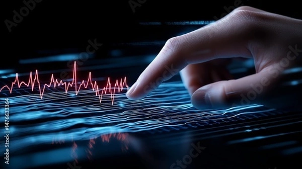 Obraz hand telemedicine concept. Touching digital data visualization with a hand gesture.