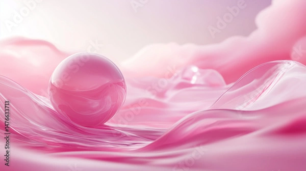 Fototapeta Abstract pink Landscape with Soft Waves and Sphere