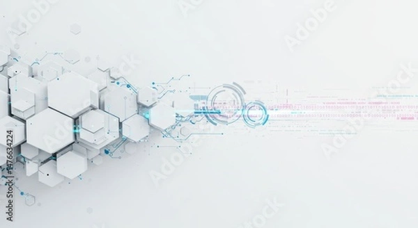 Fototapeta Abstract futuristic technology background with hexagonal shapes and digital elements