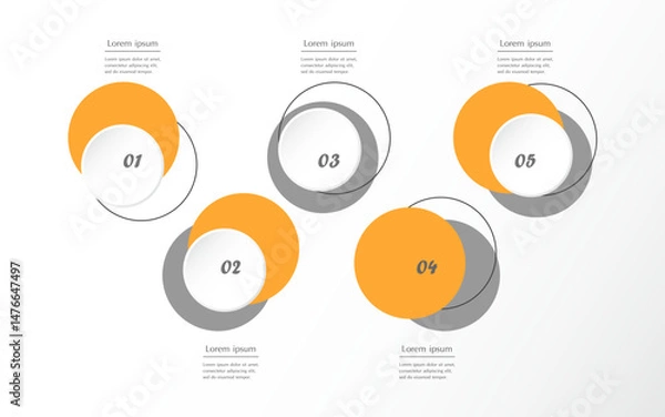 Obraz Step by step orange creative infographic template with 5 options, parts or processes.