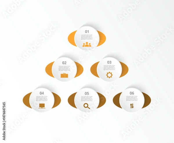 Obraz Step by step orange creative infographic template with 6 options, parts or processes.