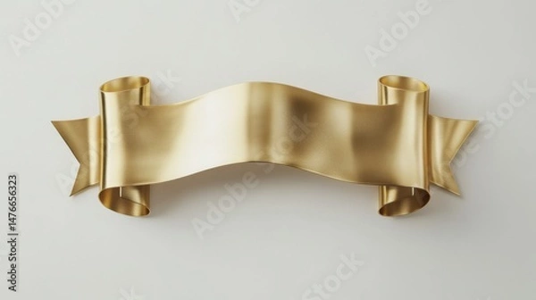 Fototapeta Elegant golden banner floating above a clean white surface studio shot for graphic design and web design projects with a modern minimalist aesthetic