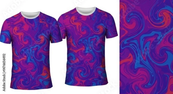 Fototapeta Abstract t-shirt design with vibrant swirling pattern