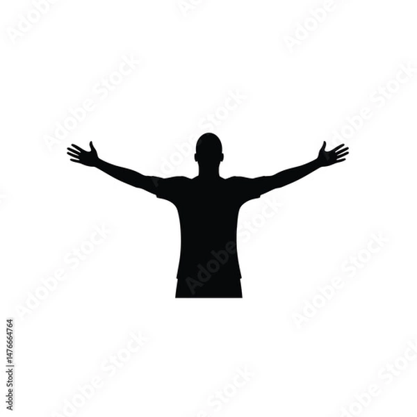 Fototapeta Black silhouette of a man with open arms symbolizing freedom and celebration