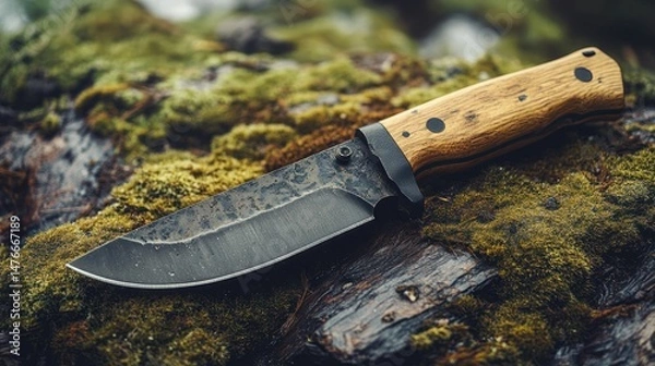 Fototapeta Forest-inspired fixed blade knife with wood handle
