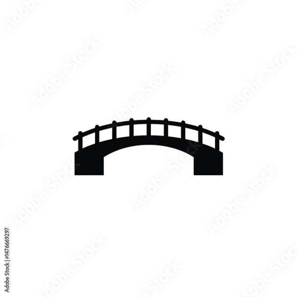 Fototapeta Simple black silhouette of a stone bridge architectural element isolated on white background