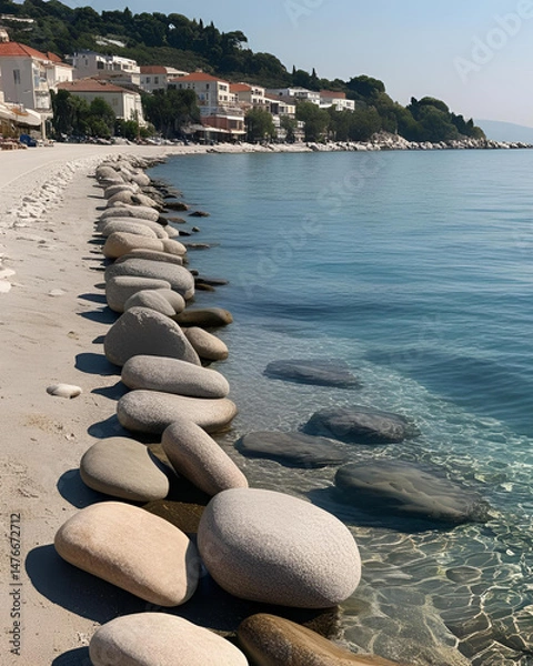 Obraz beach day vibes, sunny beach day, coastal day view, tropical day scene, oceanfront day, beach town daytime, seaside day light, waterfront day view, day at the beach, beach houses daytime scene, sunny 