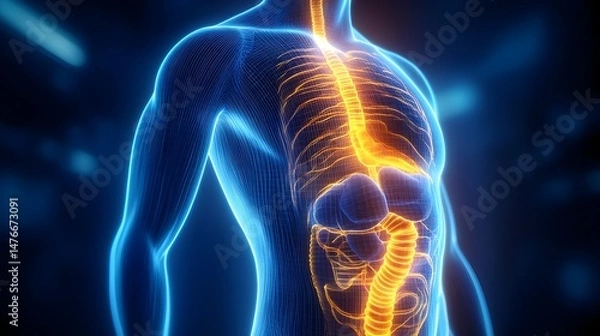 Fototapeta Dynamic 3D Visualization of the Human Digestive System Anatomy