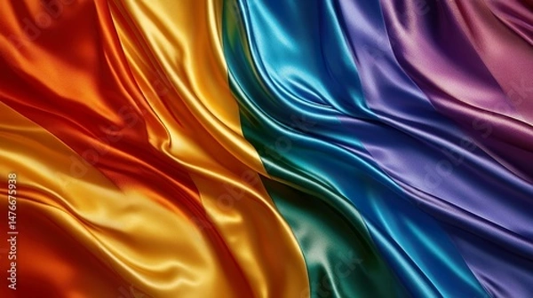 Fototapeta Close-up of colorful silk patchwork fabric with stitched seams