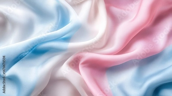 Fototapeta Soft pink blue and white silk fabric with smooth folds close-up