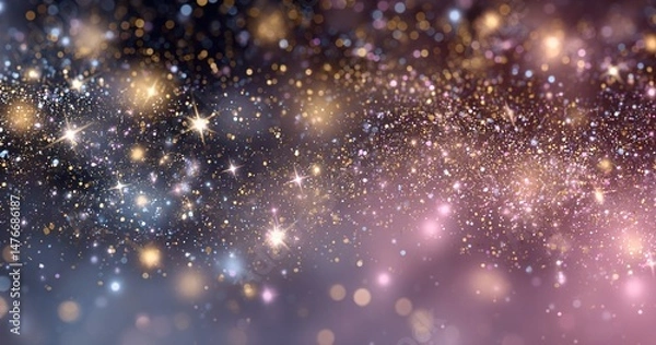 Fototapeta Glittering gradient background  with hologram effect and magic lights. Holographic  abstract fantasy  backdrop  with fairy sparkles, gold stars and festive  blurs. . High quality