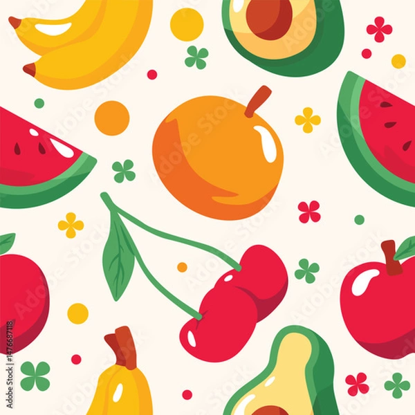 Fototapeta Vector Illustration of Various Fruits Background Pattern