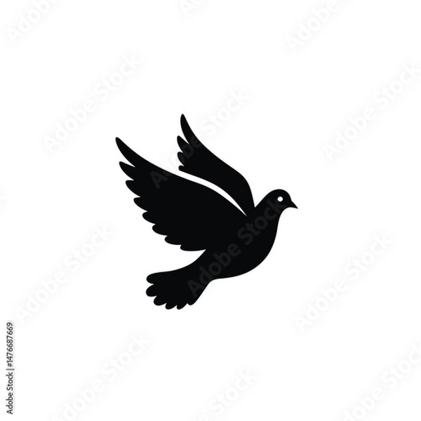 Fototapeta Black silhouette illustration of a soaring dove symbolizing peace and tranquility on a white background