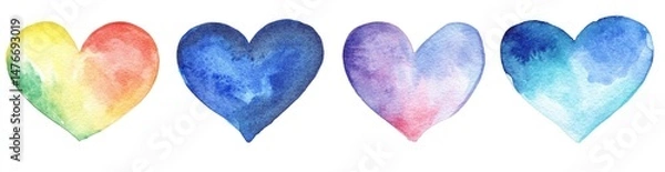 Fototapeta Four hearts in various shades of watercolor