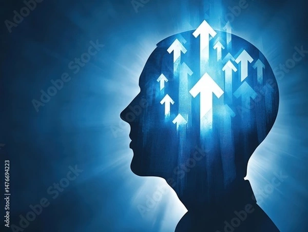 Obraz Human Silhouette With Upward Trends in Trading Charts on Blue Backdrop