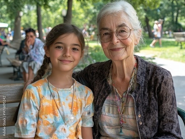 Obraz Mother and Teenager Share a Joyful Ice Cream Moment in the Park