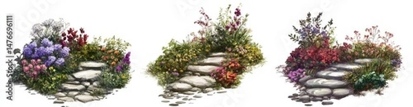 Fototapeta Three garden paths with varied plantings