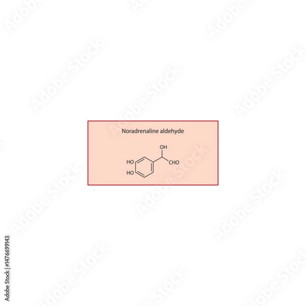 Fototapeta Noradrenaline aldehyde skeletal structure. Reactive intermediate (aldehyde from NA) compound schematic illustration. Simple diagram, chemical formula.