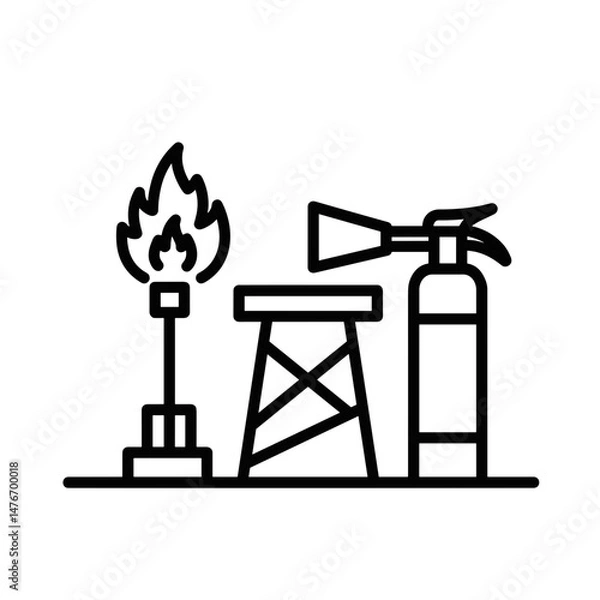 Obraz Oil well with fire extinguisher and flame icon for oil industry  