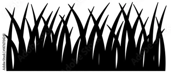 Fototapeta Grass. Black silhouette. Tall thickets of weeds. Vector illustration. Isolated white background. Wild vegetation. Idea for web design.