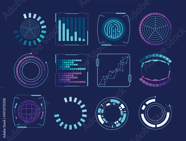 Fototapeta Futuristic Data HUD Interface Elements Vector illustration Set