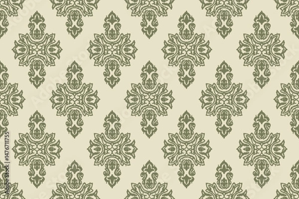 Obraz Ikat floral paisley embroidery seamless pattern on background. Ikat ethnic flower oriental pattern traditional. Aztec style abstract vector illustration. design for ikat floral fashion fabric,clothing